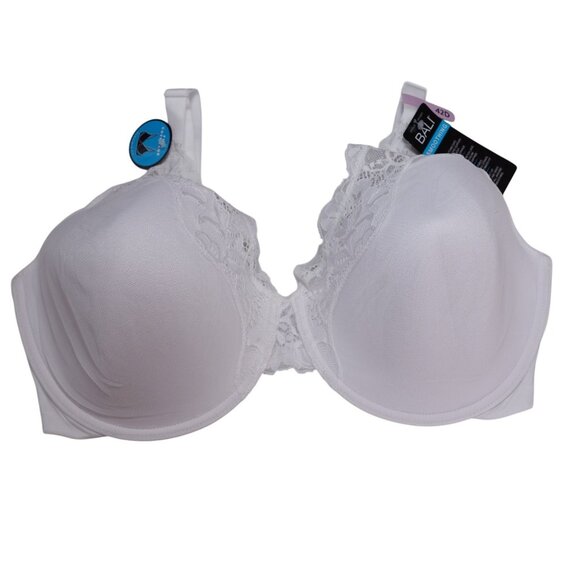 NWT Bali One Smooth U Comfort Stretch Lace Underwire Bra 42D White Lace DF0084 - Picture 2 of 6